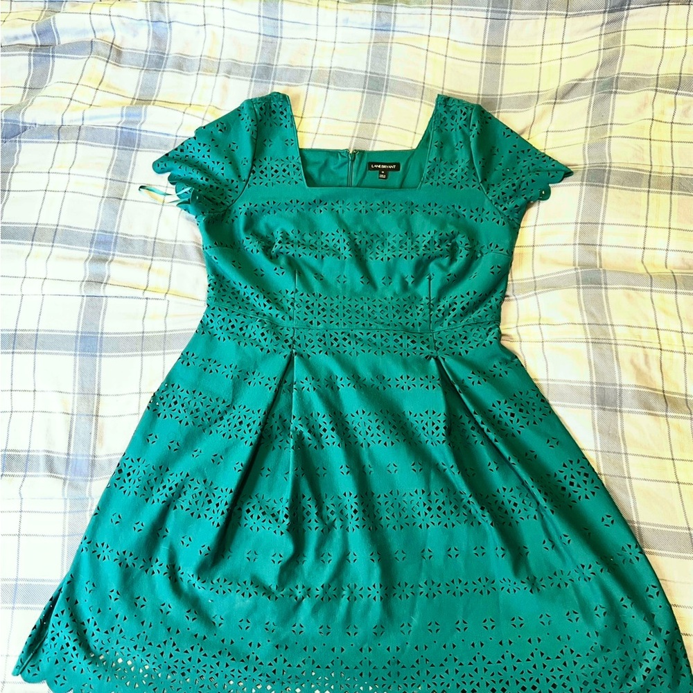 Lane Bryant Green A-Line Flutter Sleeve Dress